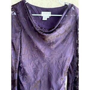 Adrianna Papell Women’s Purple Cowl Neck Silk Blend Lined Sheer  Blouse Sz 10